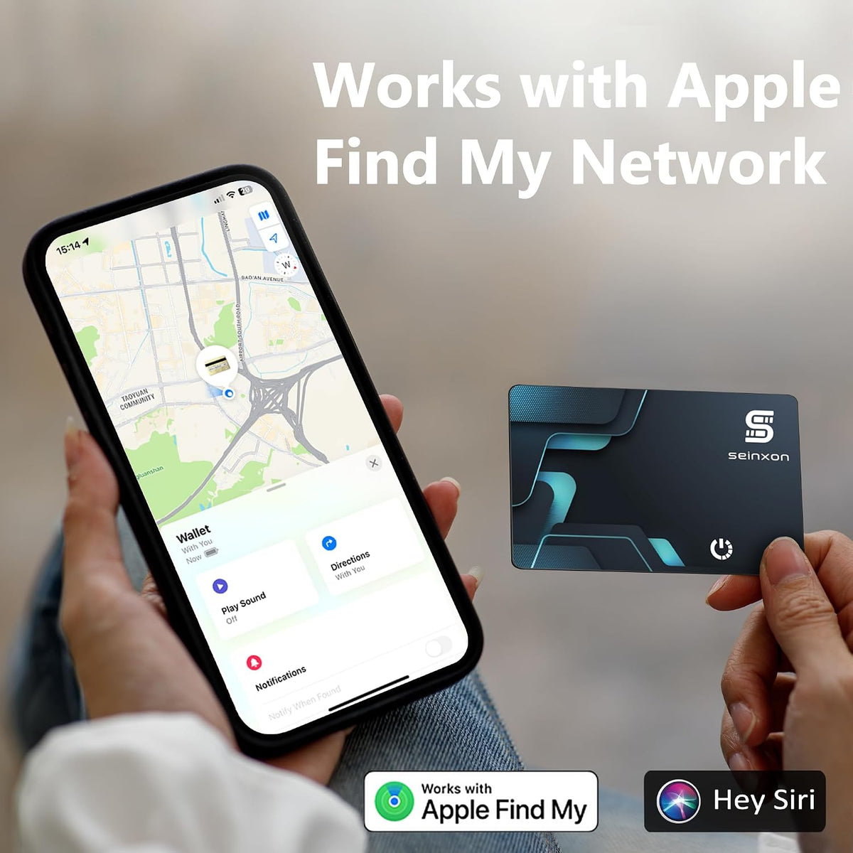 SEINXON Wallet Tracker (iOS Only) IP68 Thin Item Finder Card Luggage Located Bluetooth Works with Apple Find My APP & Network - Magnetic Charger (Slim)