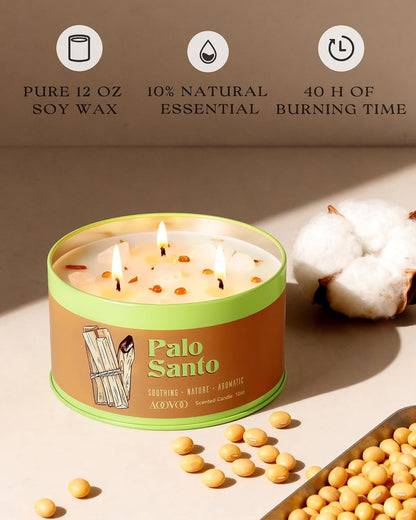AOOVOO Sage Candle for Cleansing - 3 Wick 12oz Large Scented Candle with Crystals & Sage Leaves Inside, Soy Candles Non Toxic for Meditation Spiritual Gift, Aromatherapy Candle for Women Men