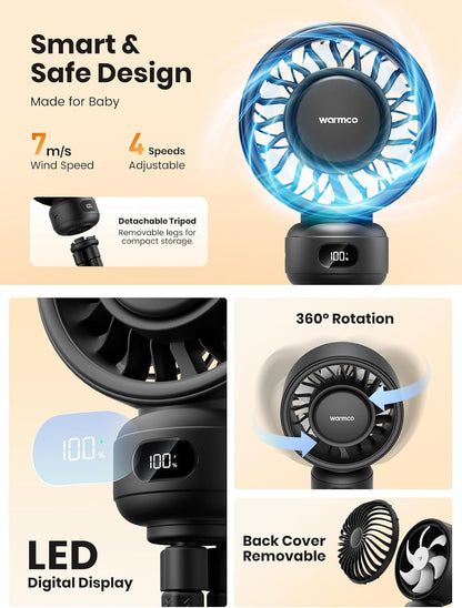 Warmco Portable Stroller Fan, 4000mAh Rechargeable Clip On Fan
