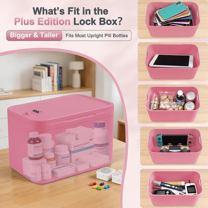 Lockable Storage Box, Small Lock Box with Combination Code for Phone/Medicine Safe/Food Home/Refrigerator/Office/Personal Items/Travel/Gift,9.25 x 5.04 x 3.62’’