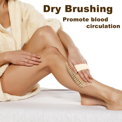 2Pcs Natural Bristle Exfoliating Brush, Body Scrubber for Lymphatic Drainage, Blood Circulation, Wet and Dry Brush, Deep Exfoliation for Smooth Skin