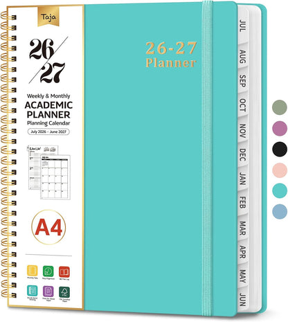 Planner 2026-2027, 8.5" x 11" Weekly and Monthly Academic Year Planner Calendar, July 2026 - June 2027, Hardcover Large School Planning Agenda With Tabs, Perfect for School & Office Supplies, A4, Green