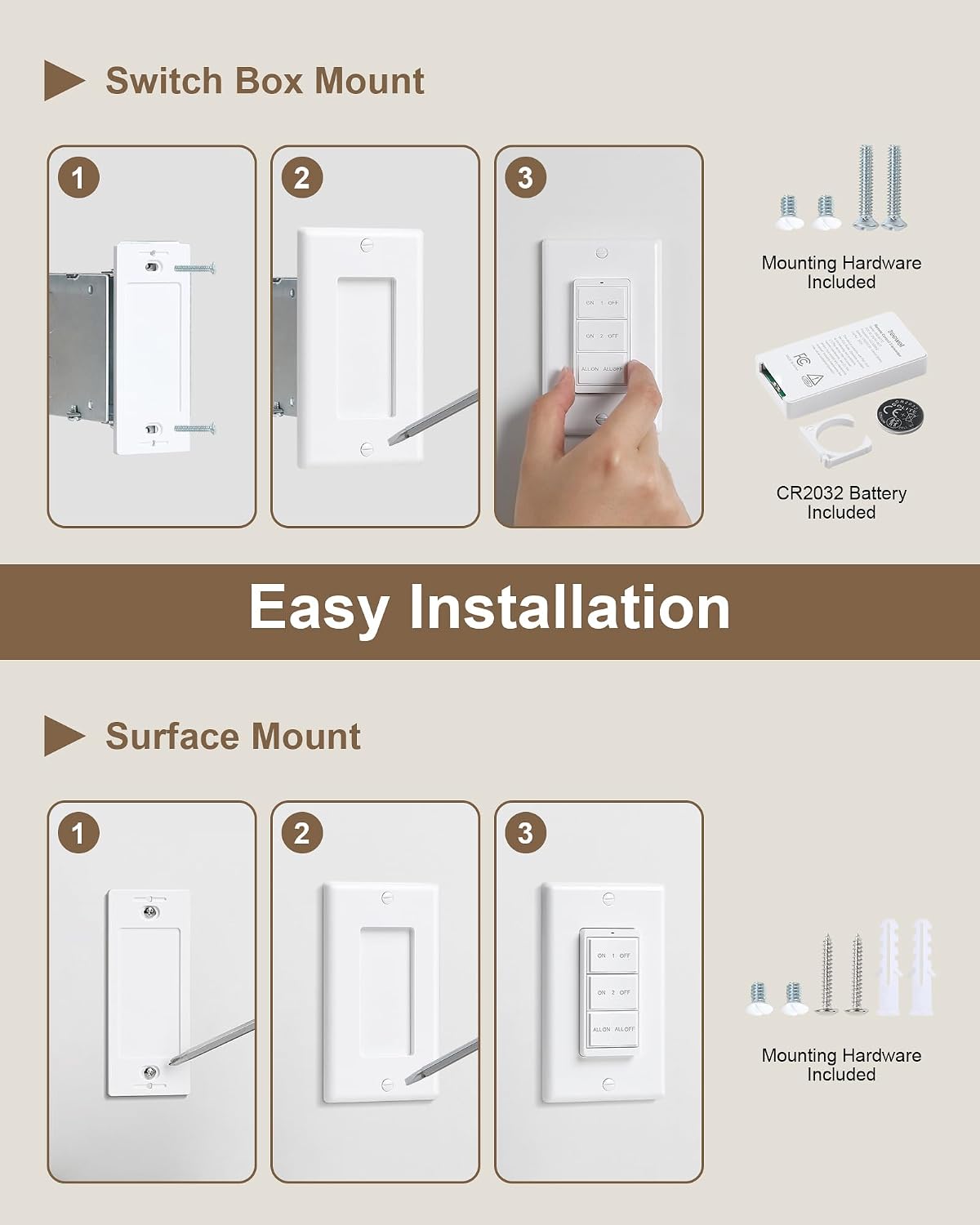 Remote Control Outlet with Decorator Rocker Magnetic Wall Switch