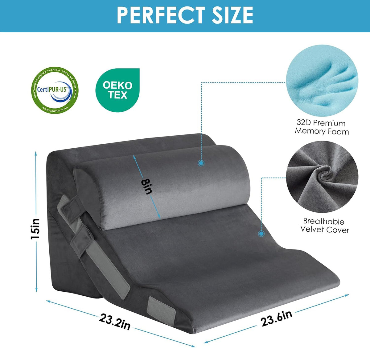 MEGCXIT Wedge Pillow Set for After Surgery, Bed Wedge, 3PCS, White/Grey