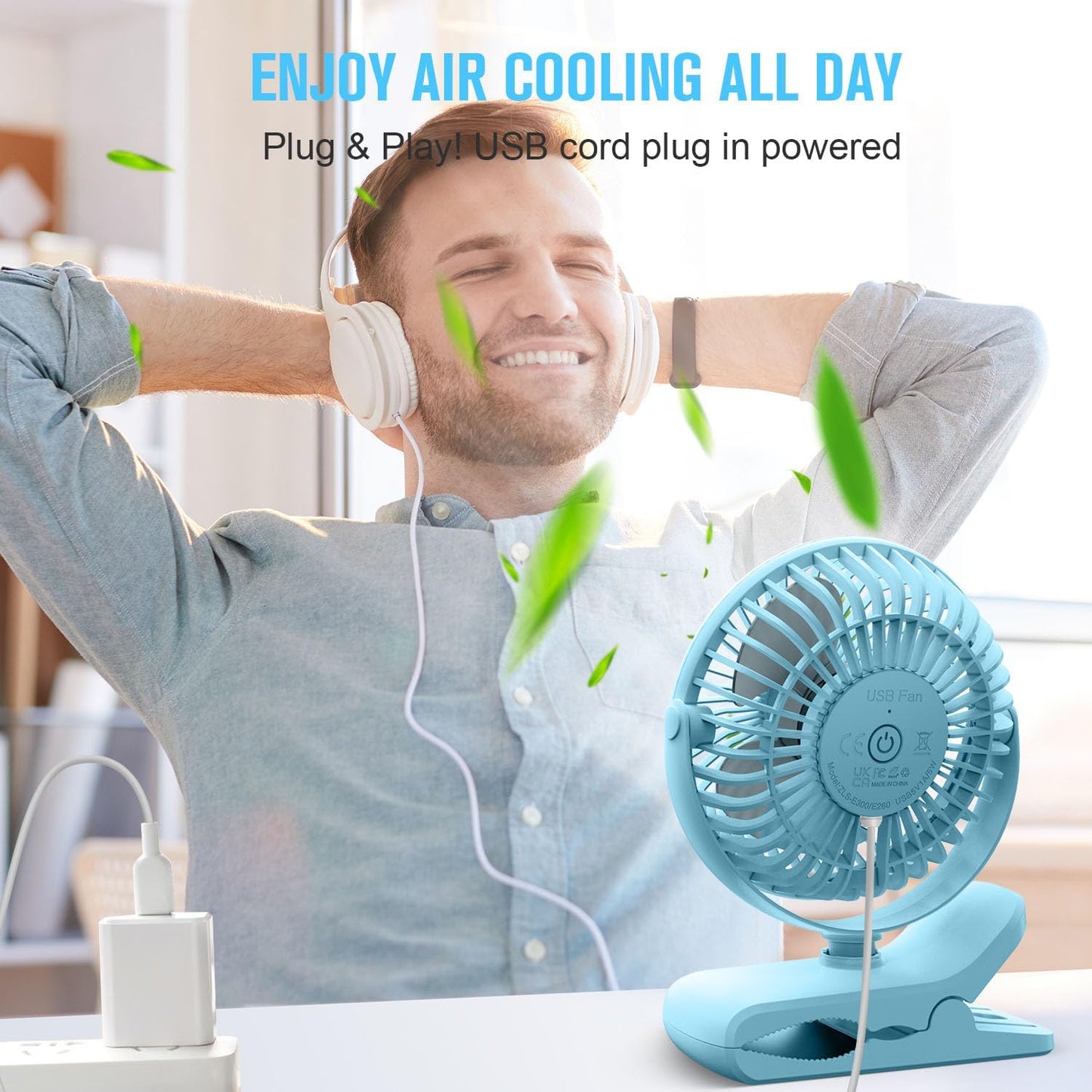 BESKAR Small Clip on Fan, 3 Speeds USB Fans with Strong Airflow, Clip & Desk Fans USB Plug in with Sturdy Clamp - Ultra Quiet operation for Office Dorm Bedroom Stroller