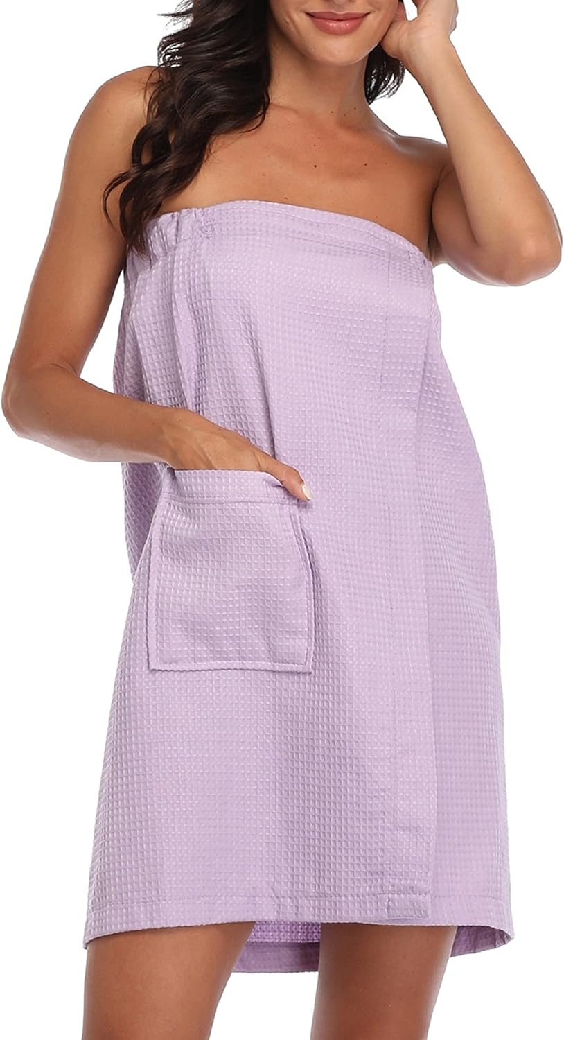 sunshinemall Women's Lightweight Bath Shower Wrap Waffle Spa Robes Bathrobe Quick Dry Cover Up with Adjustable Closure