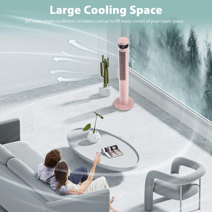Antarctic Star Tower Fan 85°Oscillating Fan Quiet Cooling 12H Timer Remote Control Bladeless Electric 3 Speeds Wind 3 Modes, 42INCH, PINK