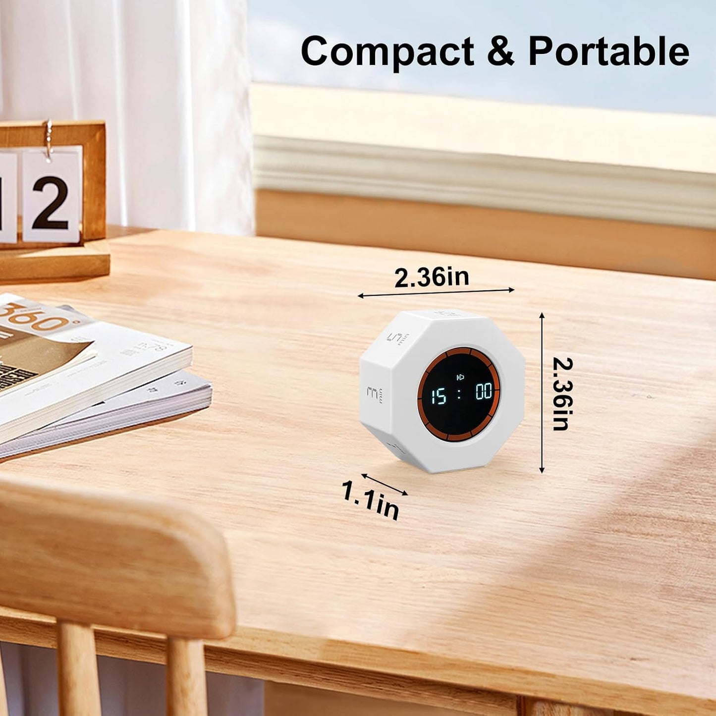 Rechargeable Pomodoro Timer, Small Gravity Timer (Pearl White)