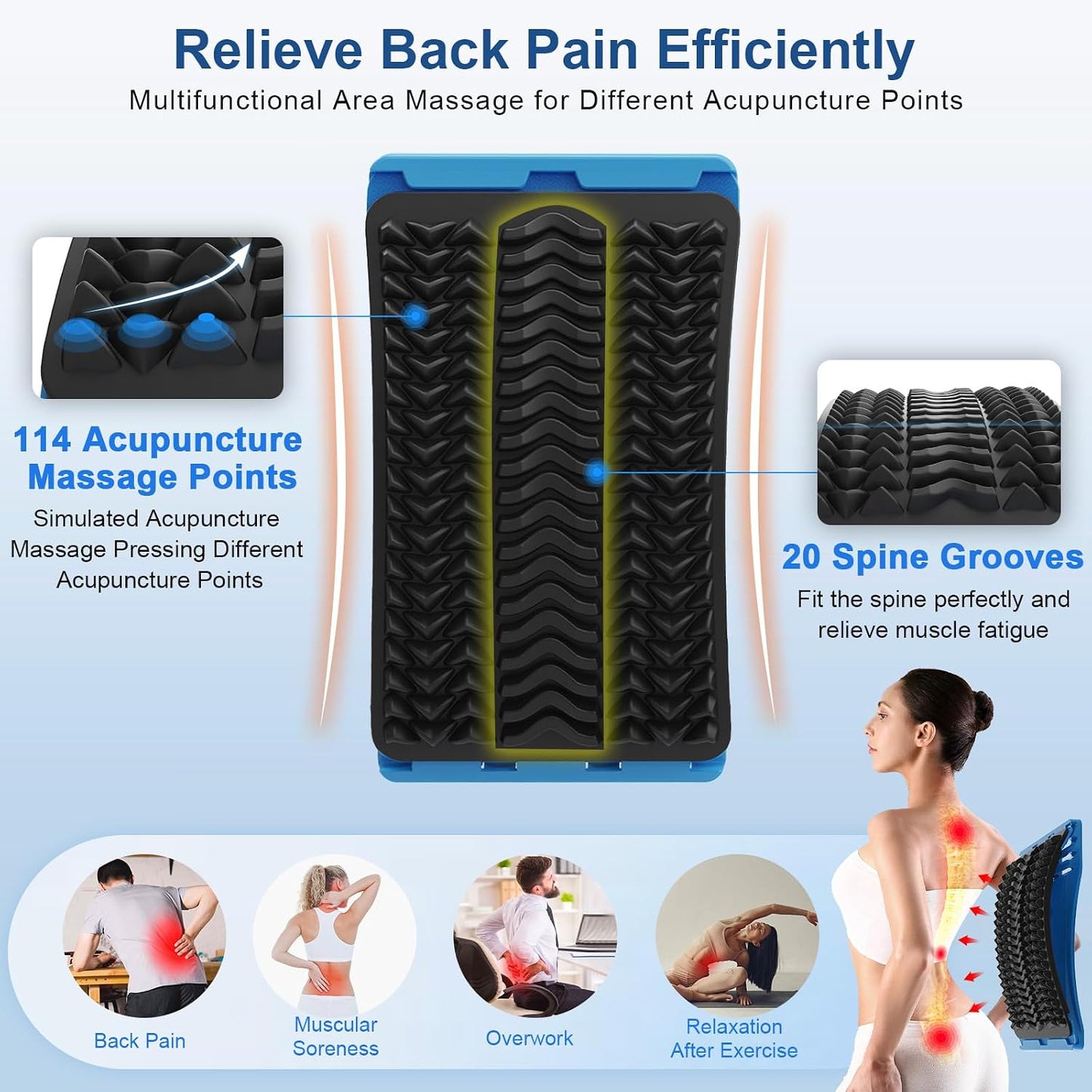 MINOLL Back Stretcher for Lower Back Pain Relief, Multiple Level Adjustable Arch Lumbar Back Cracker Board, Back Cracking Device, Back Massager for Scoliosis, Spine Decompression Support