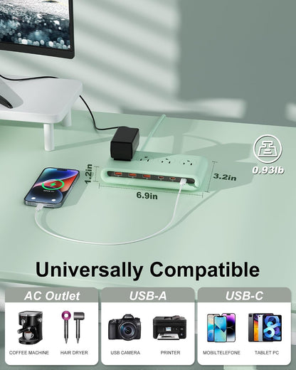 Power Strip with USB Port - 4AC & 6 USB(3USB C), Outlet Extender 5FT