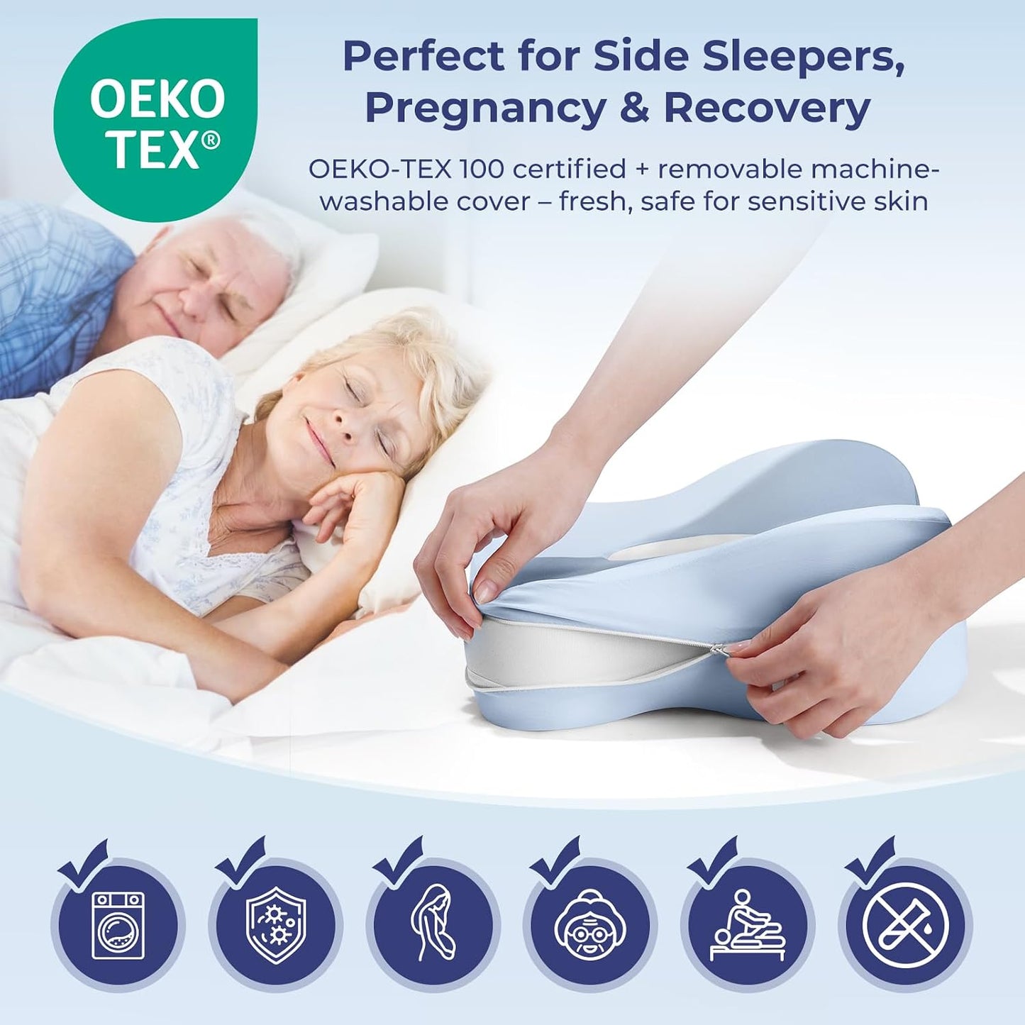 13" Extended-Length Knee Pillow for Side Sleepers with Full Thigh Support | Memory Foam Leg Pillow for Side Sleeping with Airflow Vent Reduces Heat – No Stiffening, Relieves Back/Hip/Knee Pain