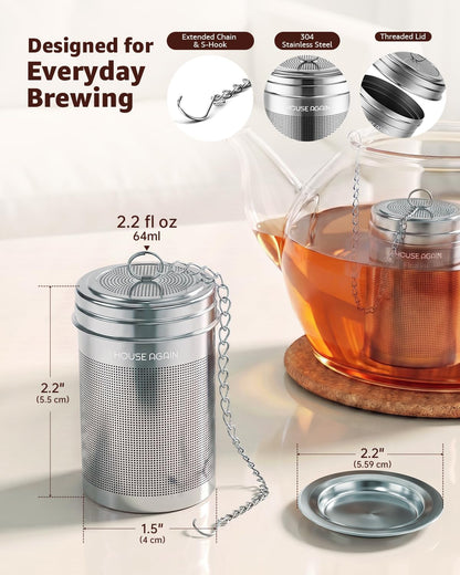 HOUSE AGAIN Tea Infuser, Extra Fine Mesh Tea Infusers for Loose Tea, 18/8 Stainless Steel Tea Strainer with Extended Chain Hook, Tea Steeper for Brew Tea, Spices & Seasonings Small × 2