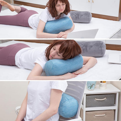 1 MIDDLE ONE Round Cylinder Bolster Pillow with Removable Velvet Cover, Tube Roll Cervical Pillow for Head, Neck, Back and Legs Support, 13"x 6", Blue