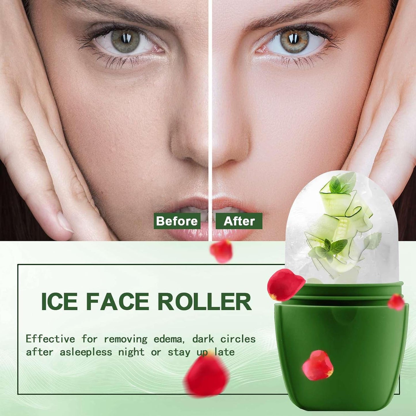 XHJRI Ice Cube Roller Massager for Face, Eyes and Neck Naturally Conditioning and Skin Care,De-Puff Eye Bags,Reduce Migraine Pain,Reusable Massage Silicone Ice Mold (Pink)