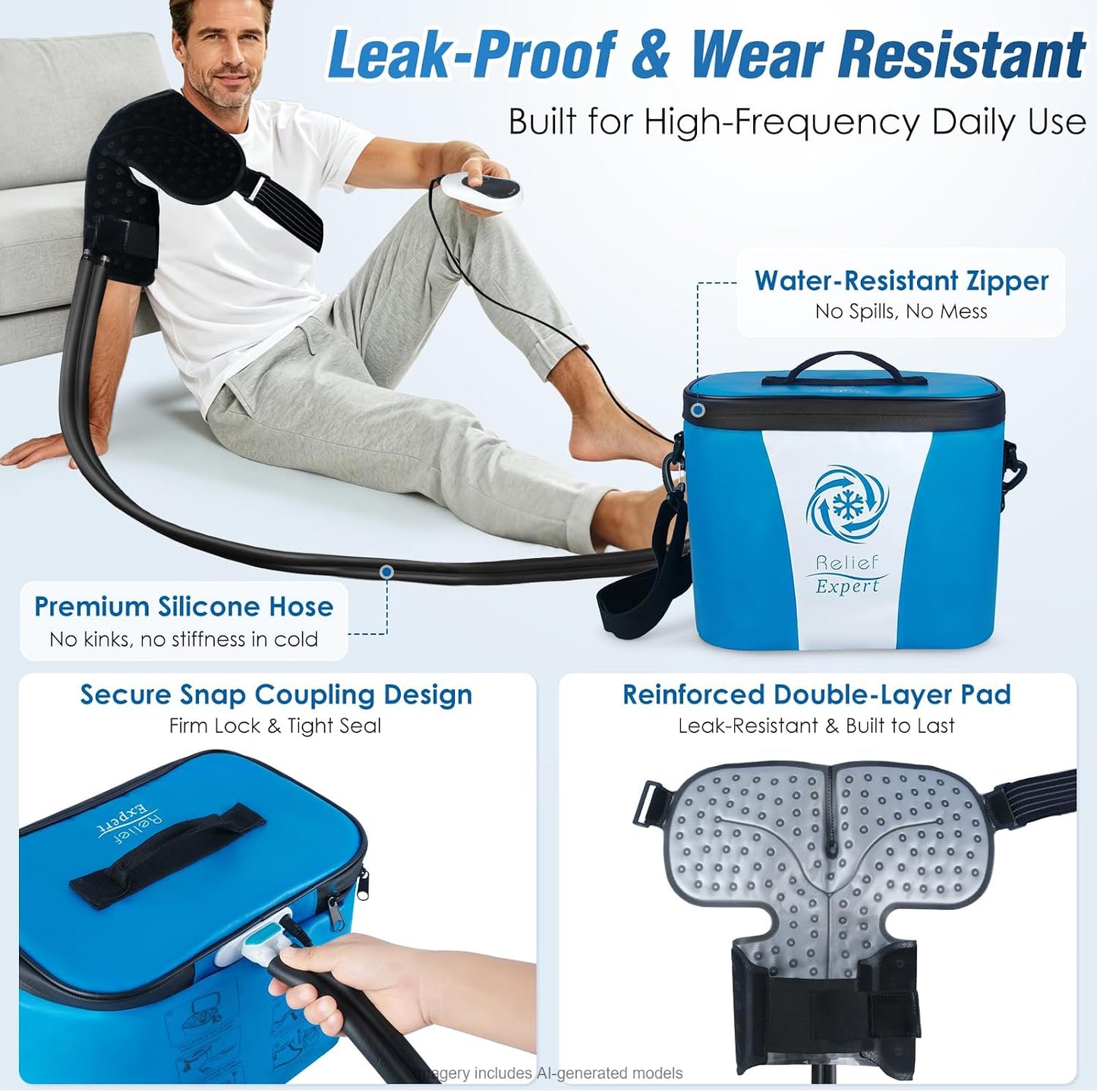 Ice Machine for Knee After Surgery, Extra Large Wrap & Flippable Kneecap Pad, 18QT Cooler, 12H Cooling, Programmable Timer, Leak-Resistant Sealing & Steady Cold Compression for Knee Replacement Care