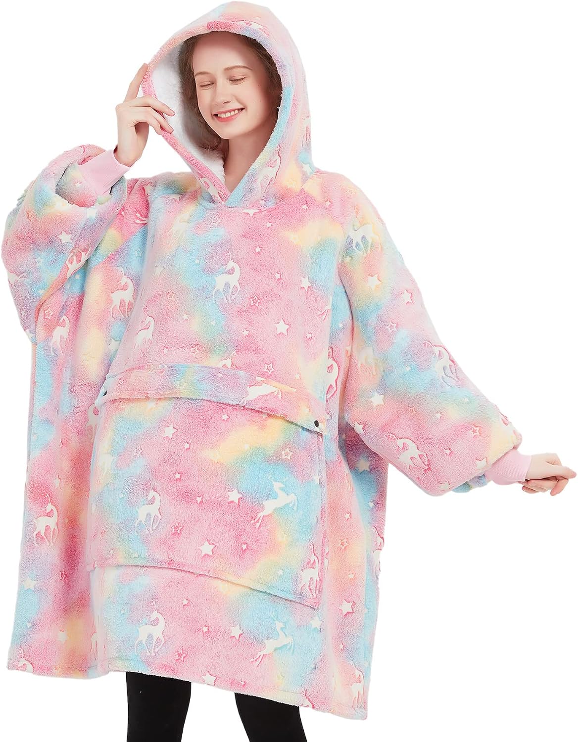 KFUBUO Wearable Blanket Hoodie for Adults Sherpa All Patterns Cat Oversized Sweatshirt Blanket with Pockets for Women
