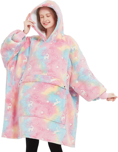 KFUBUO Wearable Blanket Hoodie for Adults Sherpa All Patterns Cat Oversized Sweatshirt Blanket with Pockets for Women