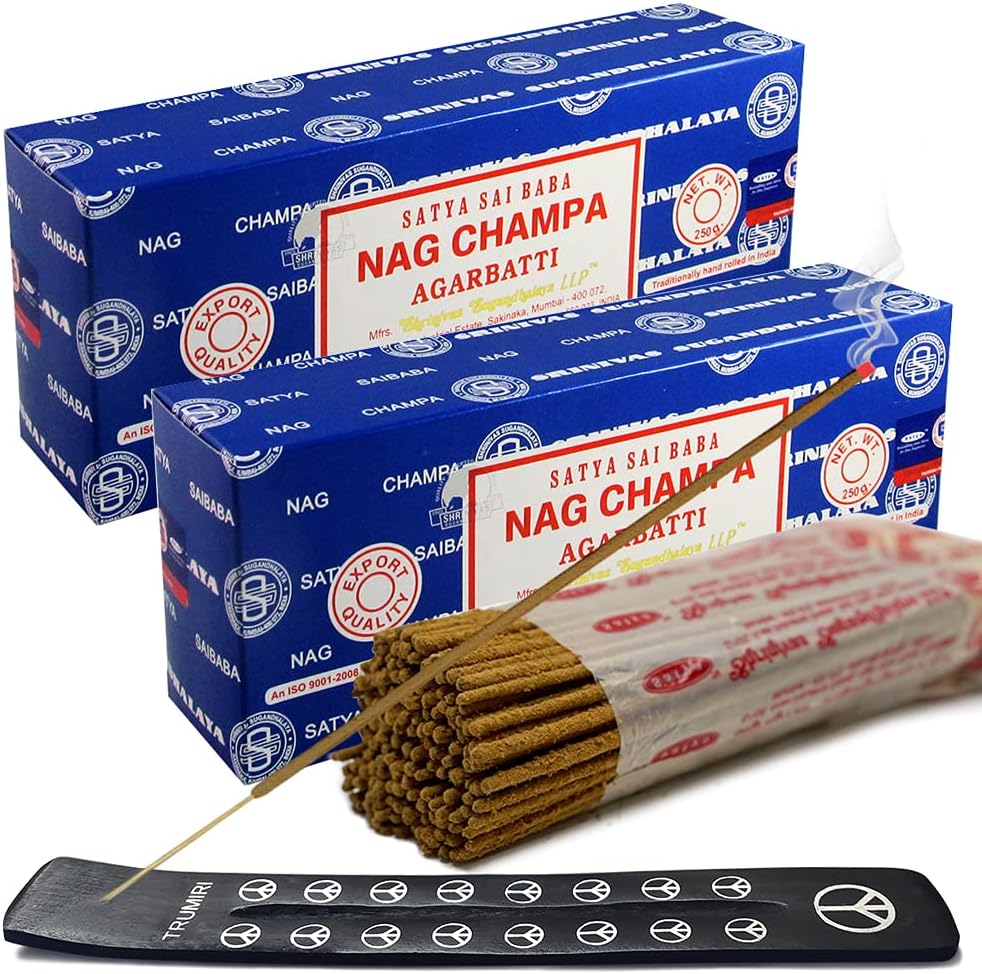 TRUMIRI Incense Stick Holder Bundle with Satya Sai Baba Nagchampa 250g Bulk Incense Sticks Nag Champa Agarbatti - Pack of 1 (Approx 250 Insence-Sticks)