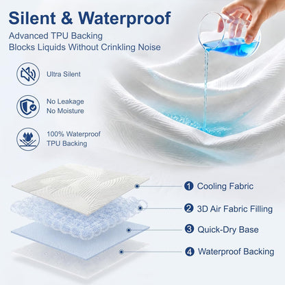 Cooling Waterproof Mattress Protector Queen Size, 400GSM 3D Air Fabric Breathable Mattress Cover, Premium Bed Protector with Deep Pockets, Luxury Noiseless Machine Washable Bed Cover, White
