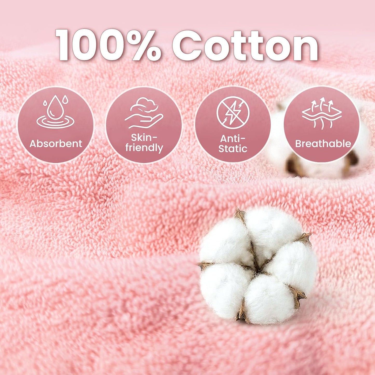 Mandydov 100% Cotton Hair Towel Wrap for Women, 2 Pack Thickened & Super Absorbent Turbans, Anti Frizz Quick Dry Hair Towels (Blue, Pink Blush)
