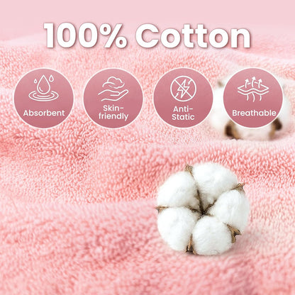 Mandydov 100% Cotton Hair Towel Wrap for Women, 2 Pack Thickened & Super Absorbent Turbans, Anti Frizz Quick Dry Hair Towels (Blue, Pink Blush)