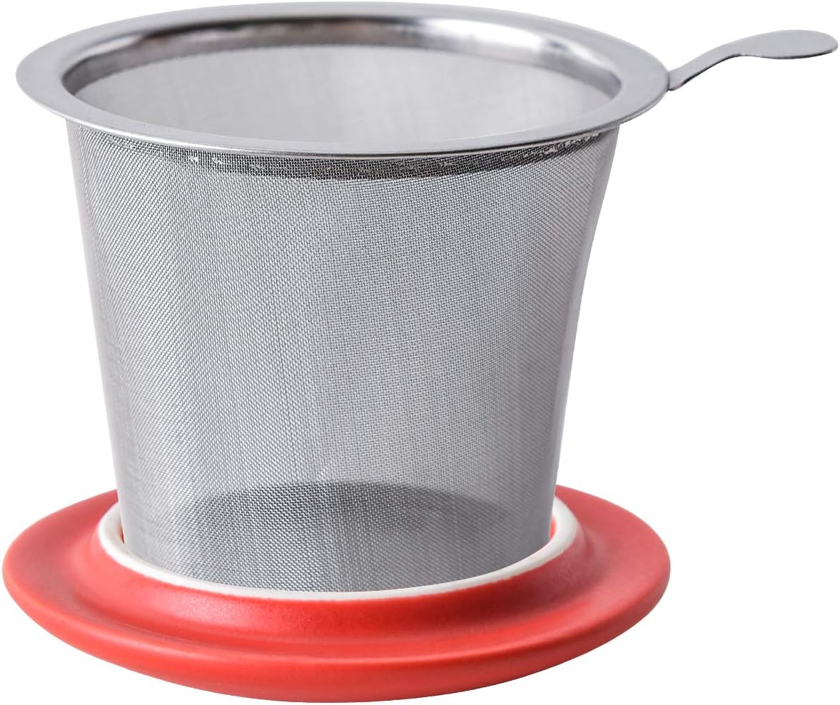 Yundu 12 OZ Matte Green Ceramics Teacup with Infuser and Lid, Mug with Lid for Steeping - Stainless Steel Infuser for Loose Leaf Tea, Home Office Gift for Tea Lovers