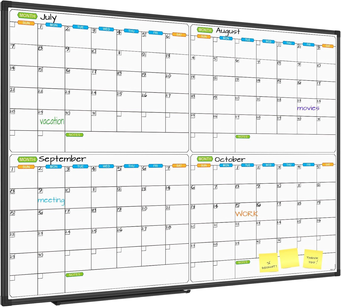 JILoffice Magnetic Dry Erase Calendar Whiteboard, 4 Month White Board Planner 36 X 24 Inch, Black Aluminum Frame Wall Mounted Board for Office Home and School
