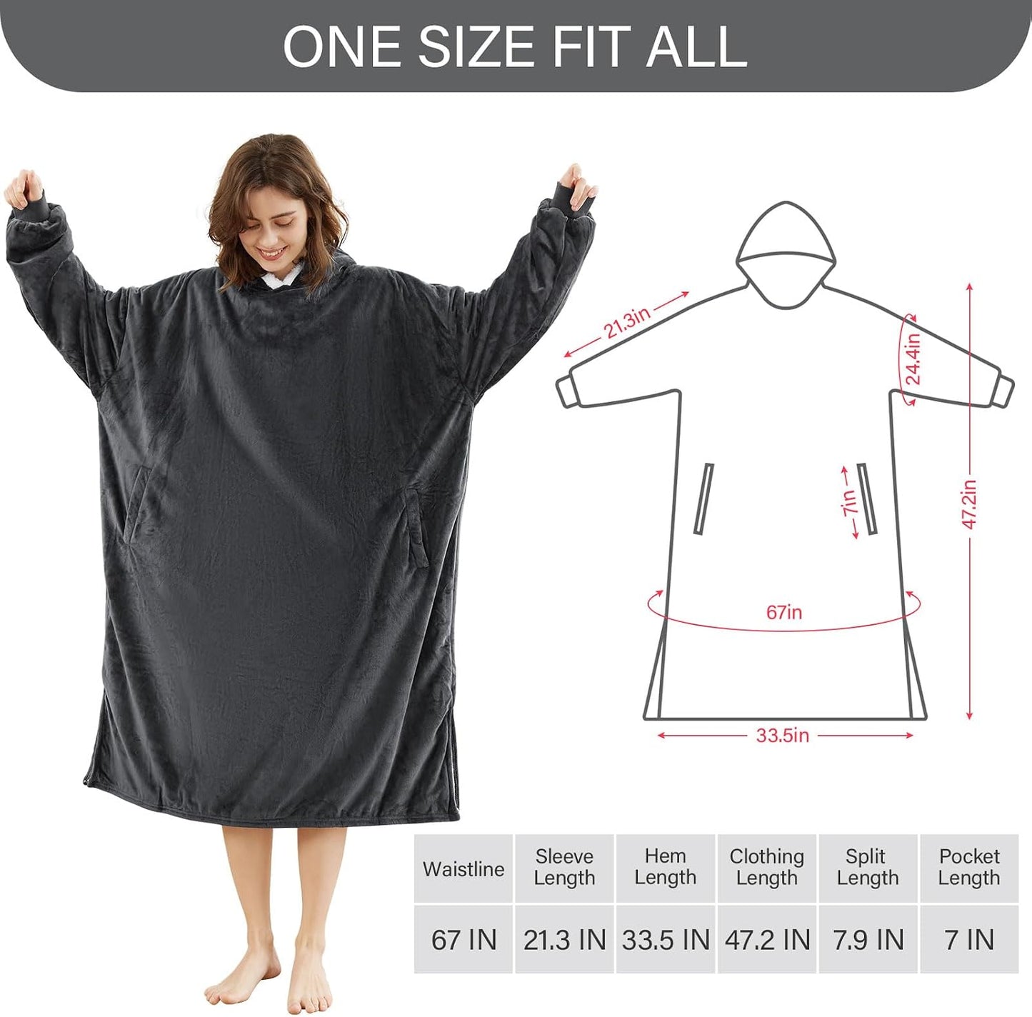 LetsFunny Blanket Hoodie,Oversized Wearable Sherpa Fleece Blanket Sweatshirt,Super Soft Warm Cozy with Giant Pocket,Gifts for Women Men Adults Teenagers, One Size Fits All
