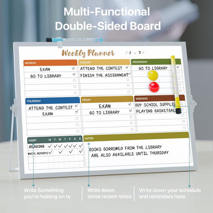Marsrock Weekly Calendar Whiteboard with Stand, Dry Erase Magnetic 16"x12"