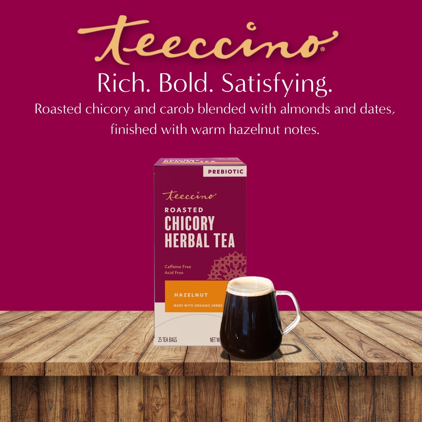 Teeccino Holiday Herbal Tea Sampler Assortment - Candy Cane, Gingerbread, Snickerdoodle - Caffeine-Free Holiday Dessert Teas with Prebiotic Chicory, 12 Tea Bags