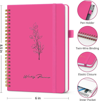 Taja Undated Weekly Planner, Weekly To Do List Notebook with Goal & Habit Tracker Organizer, A5 Weekly Planner Notebook with Spiral Binding, 6.1" x 8.2" - Green