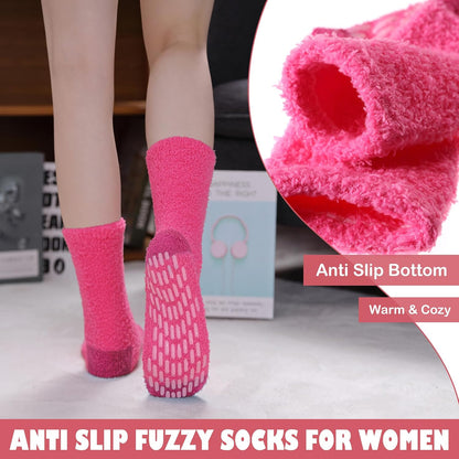 LINEMIN Non-Slip Fuzzy Socks for Women - Cozy Hospital Soft Fluffy Socks With Grips - Winter Warm Slipper