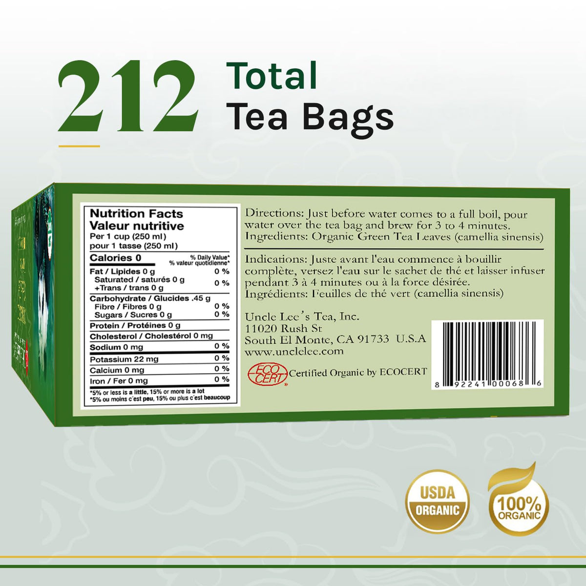 Uncle Lee's Organic Green Tea 2-Pack, 106 Count Ea Super Packs