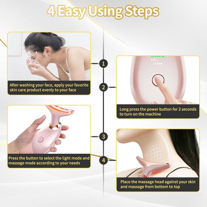 Portable Face Beauty Device, 7 Color Portable Face Massager Tool for Skin Care, Based on Triple Action LED, Thermal, and Vibration Technologies, at Home Skin Care Face Sculpting Tool(Glossy Black)