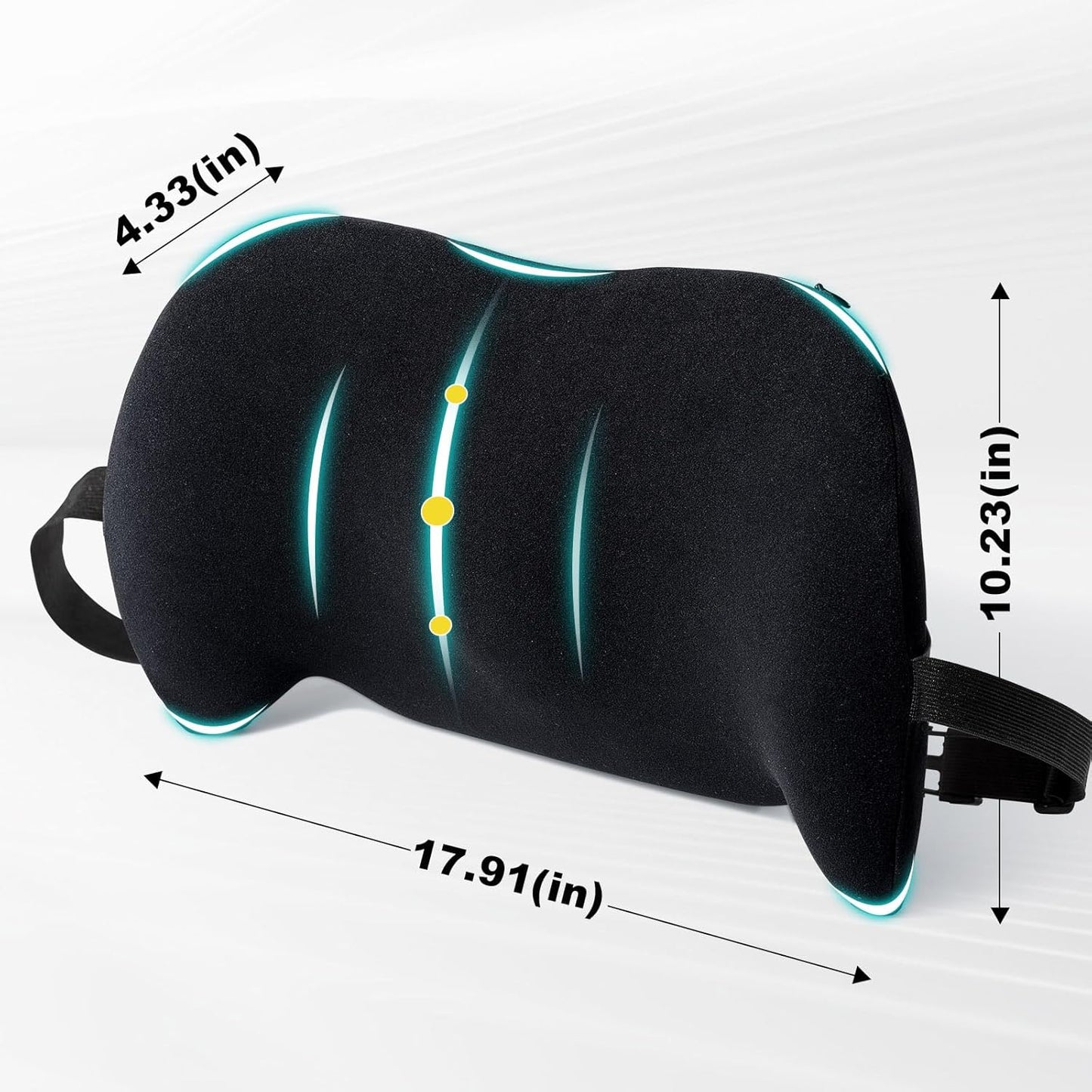 BYMECOST Lumbar Support Pillow for Car, Memory Foam Car Seat Back Support Pillow for Driving, Back Cushion with Strap for Pain Relief, Ergonomic Back Cushion for Office Chair, Wheelchair (Black)