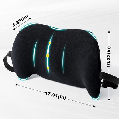 BYMECOST Lumbar Support Pillow for Car, Memory Foam Car Seat Back Support Pillow for Driving, Back Cushion with Strap for Pain Relief, Ergonomic Back Cushion for Office Chair, Wheelchair (Black)