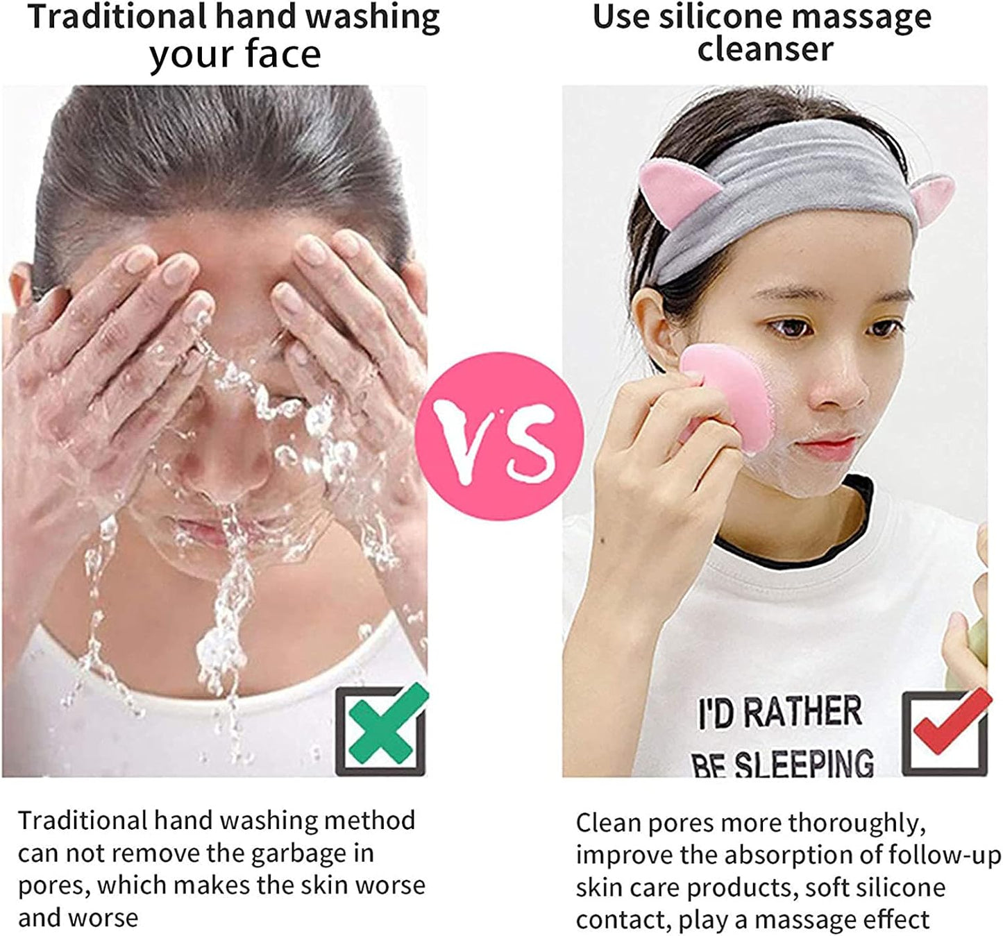 Back Scrubber for Shower & Face Scrubber, 2Pcs Silicone Exfoliating Brush Set with 17In Long Handle, Soft Body & Facial Cleansing Scrubber for Men Women