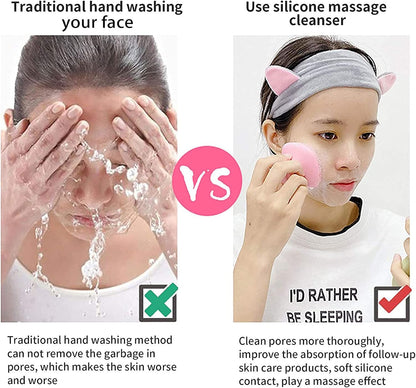Back Scrubber for Shower & Face Scrubber, 2Pcs Silicone Exfoliating Brush Set with 17In Long Handle, Soft Body & Facial Cleansing Scrubber for Men Women