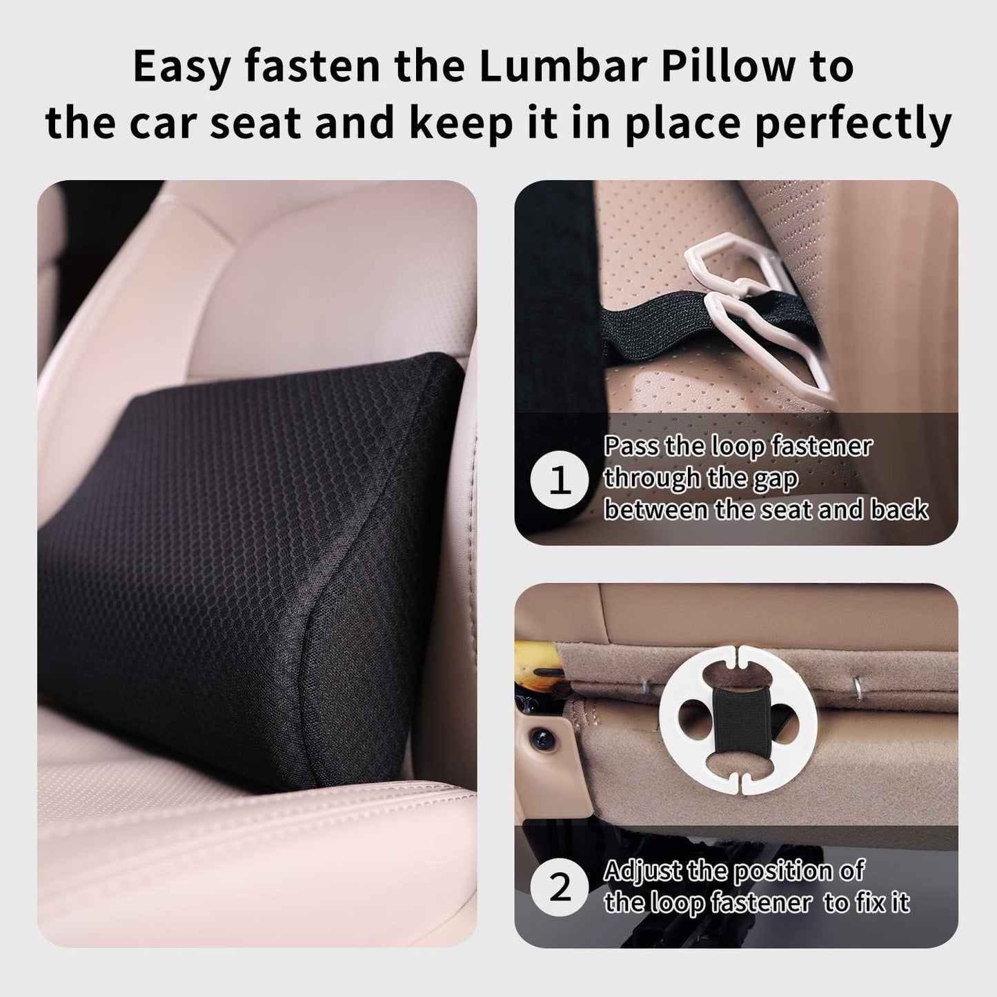 Memory Foam Lumbar Support Pillow for Car - Lower Back Support Cushion for Driving, Back Pain Relief for Car Seat, Office Chair, Wheelchair (Gray)