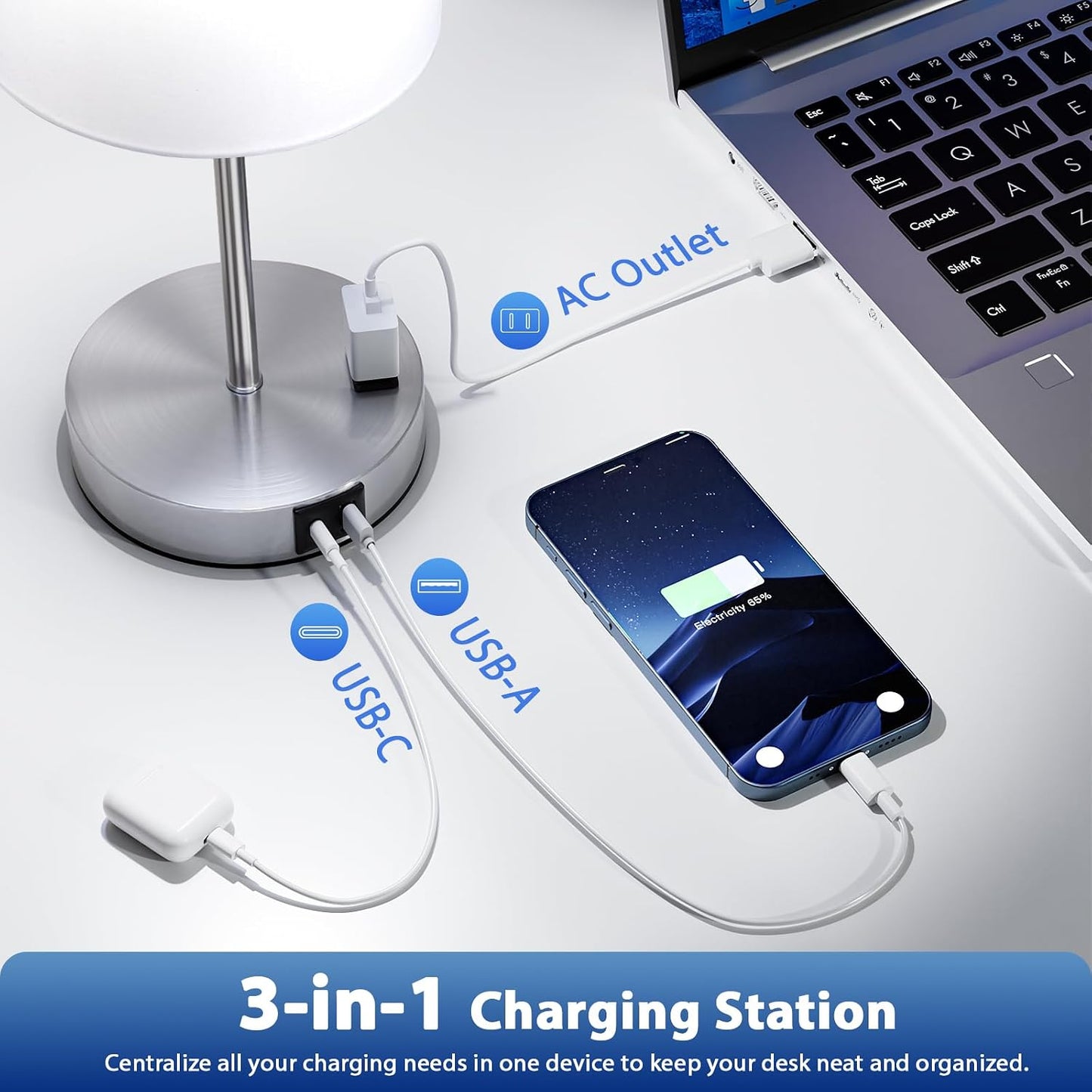 Blue Touch Lamps for Nightstand Set of 2 - Bedside Table Lamp for Bedroom with Dual USB Ports & AC Outlet, 3-Way Dimmable Lamps for Living Room Boys Room, Night Light with 5000K Daylight Bulbs