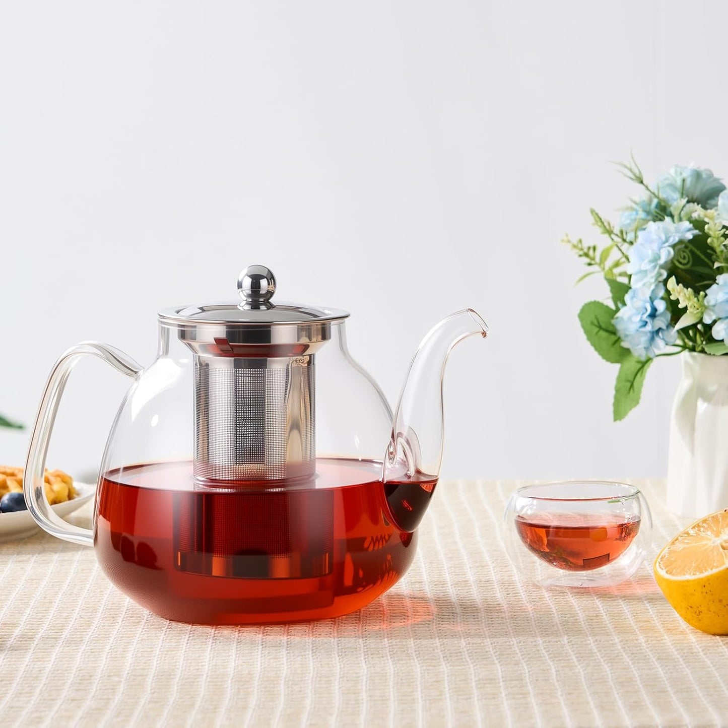 PARACITY Glass Teapot Stovetop 40 OZ/1200ml, Borosilicate Clear Tea Kettle with Removable 18/8 Stainless Steel Infuser, Teapot Blooming and Loose Leaf Tea Maker Tea Brewer for Camping, Travel