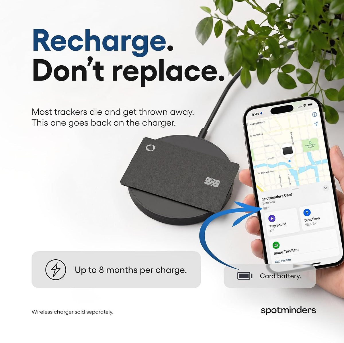 SPOTMINDERS Apple MFi Certified Wallet Tracker PRO Works with Apple Find My IP68 Rechargeable Tracking Card for Wallet Luggage Passport 0.07in Slim Credit Card Design Item Finder