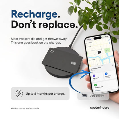 SPOTMINDERS Apple MFi Certified Wallet Tracker PRO Works with Apple Find My IP68 Rechargeable Tracking Card for Wallet Luggage Passport 0.07in Slim Credit Card Design Item Finder