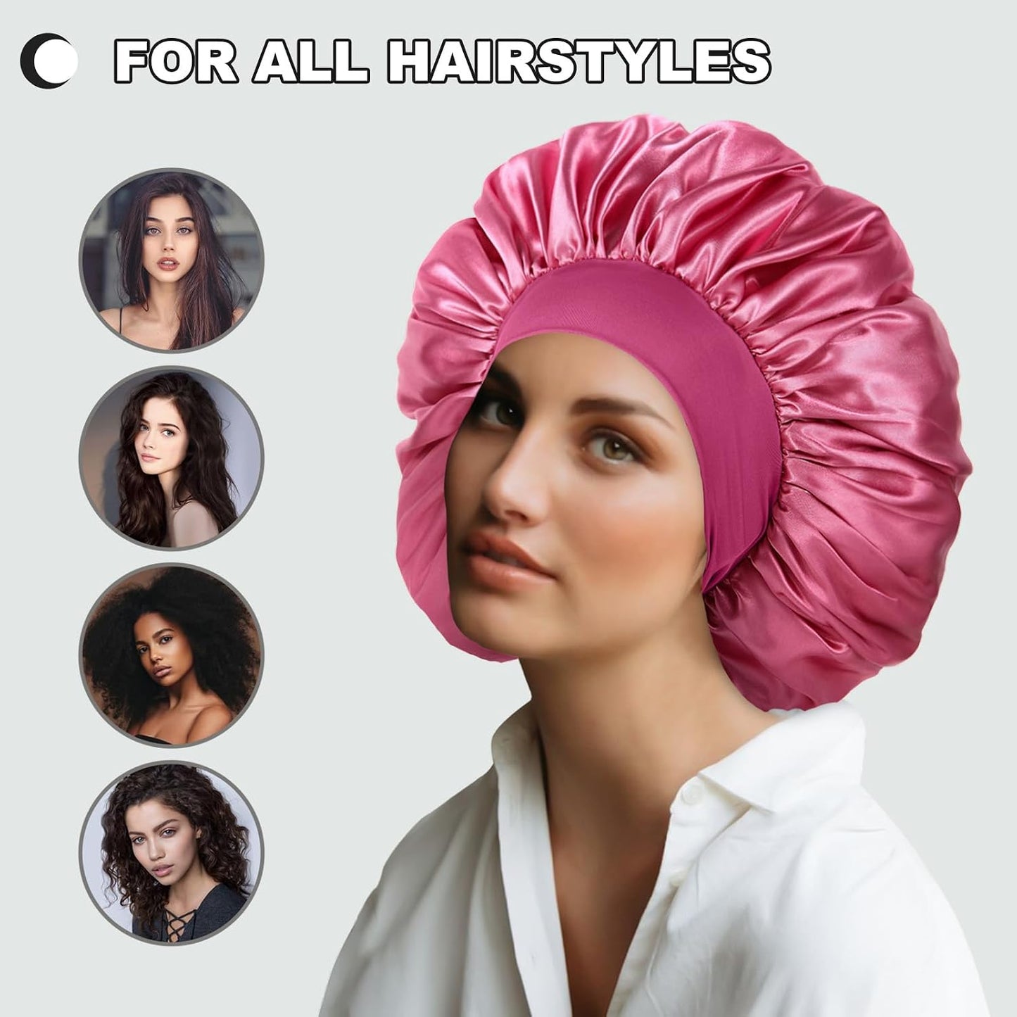 Extra Large Satin Bonnet Hair Cap for Women Men | 17inches, Jumbo Silk Sleep Cap, Wide Elastic Band for Braids Curly Hair Locs, Black