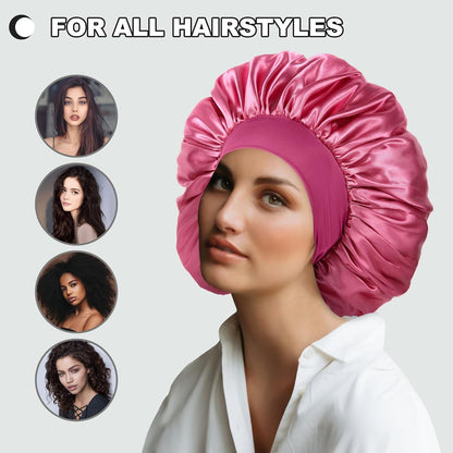 Extra Large Satin Bonnet Hair Cap for Women Men | 17inches, Jumbo Silk Sleep Cap, Wide Elastic Band for Braids Curly Hair Locs, Black