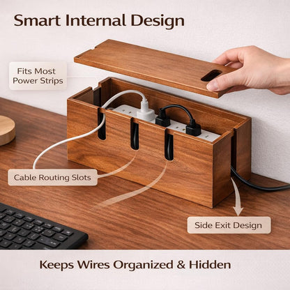 Large Acacia Wood Cable Management Box for Power Strips