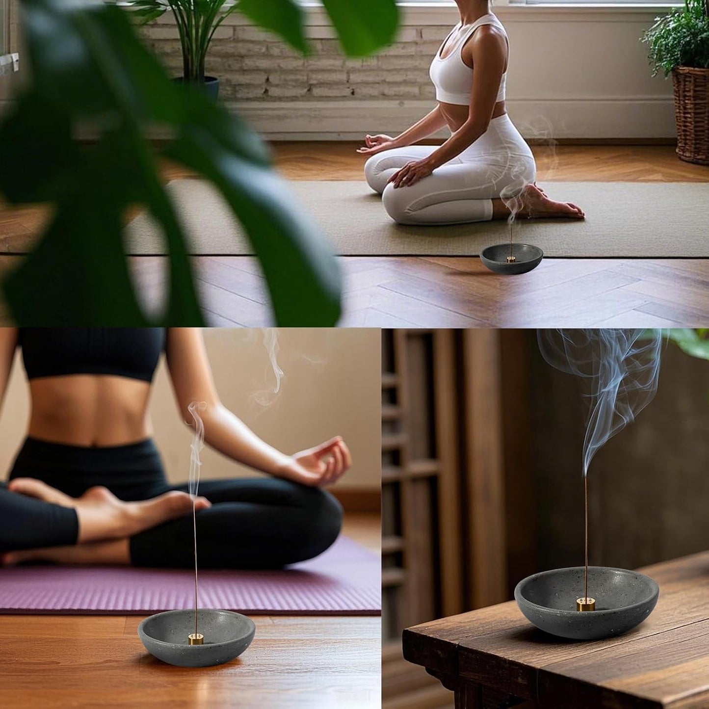 Koville Natural Marble Incense Holder, Incense Holder for Sticks with 9 Holes, Handmade Incense Burner Ash Catcher for Meditation Yoga SPA, Balsam Fir/Palo Santo/Sage/Cone (White)