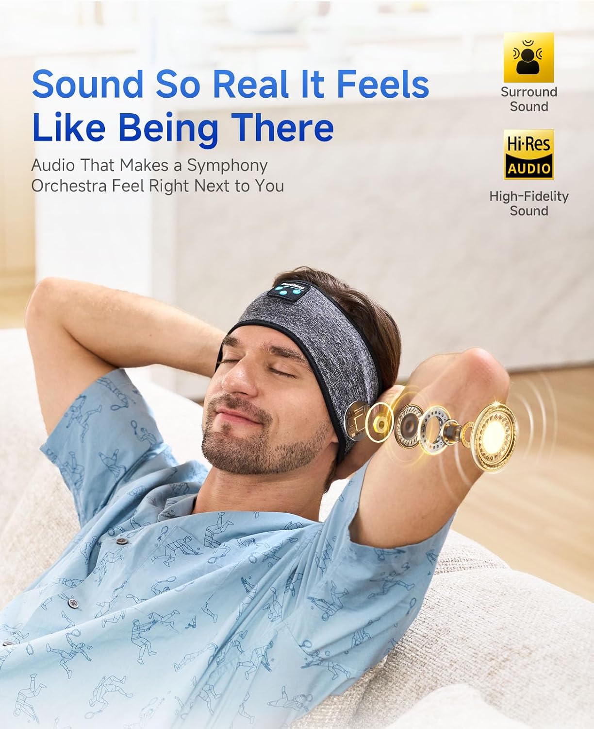 Perytong Sleep Headphones Wireless, Bluetooth Sports Headband Headphones with Ultra-Thin HD Stereo Speakers Perfect for Sleeping,Workout,Jogging,Yoga,Insomnia, Air Travel, Meditation (Grey)