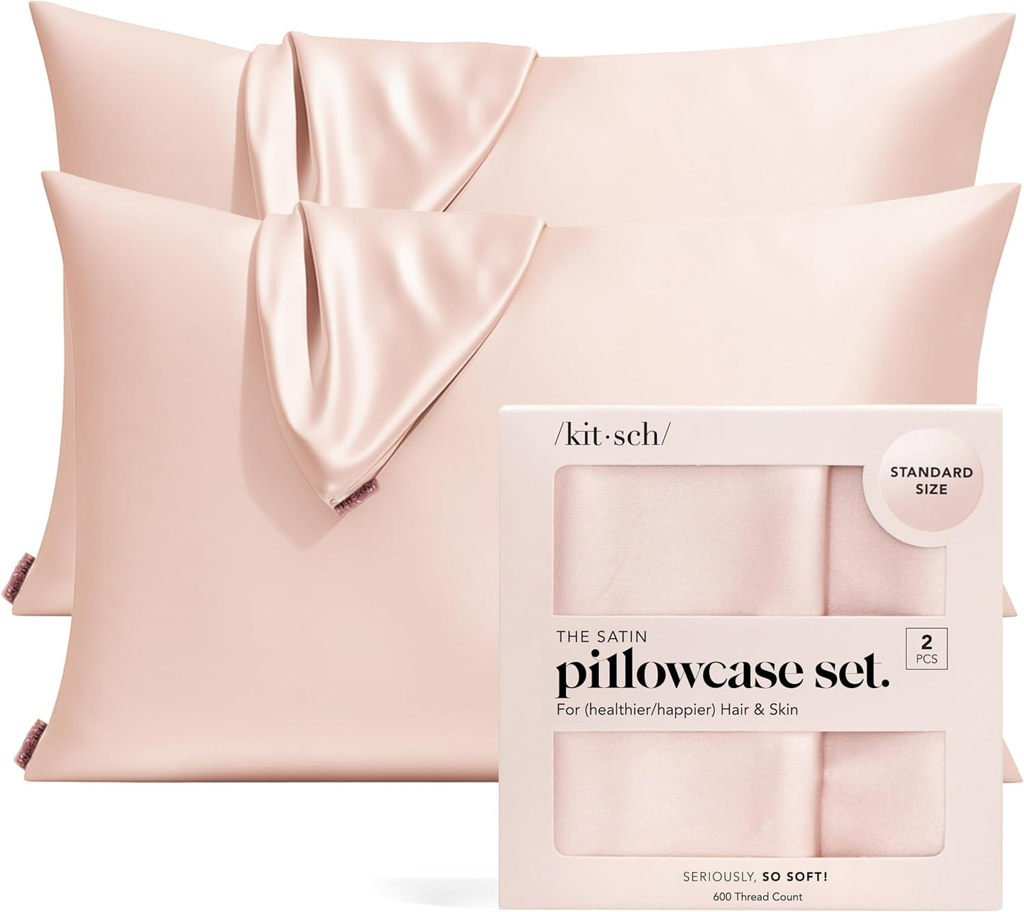 Kitsch Satin Pillowcase with Zipper for Hair & Skin - Softer Than Silk Pillow Cases, Smooth Cooling Satin Pillow Case, Wrinkle-Free, Machine Washable - Pillow Cases Standard Size (19x26) - Blush