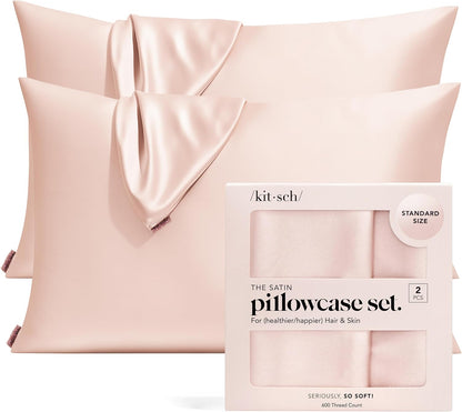 Kitsch Satin Pillowcase with Zipper for Hair & Skin - Softer Than Silk Pillow Cases, Smooth Cooling Satin Pillow Case, Wrinkle-Free, Machine Washable - Pillow Cases Standard Size (19x26) - Blush